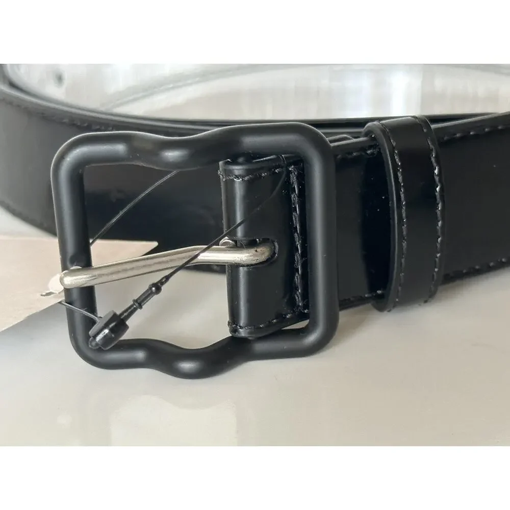 Bottega Veneta Crease Leather Black/Silver Belt 38/95 IT 691233 NWT $420